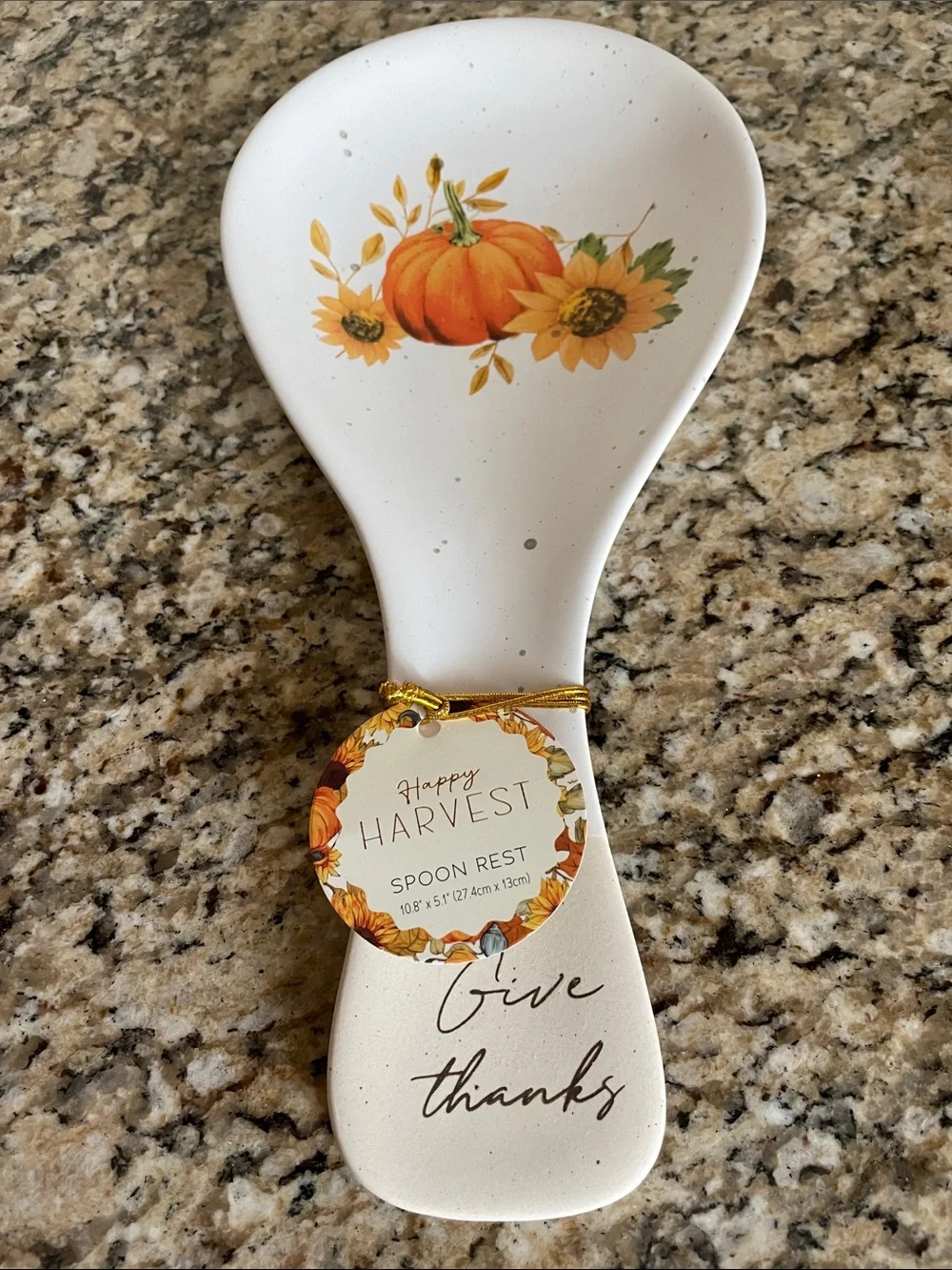 Fall Pumpkin & Sunflowers 🌻 “Give Thanks” Spoon Rest